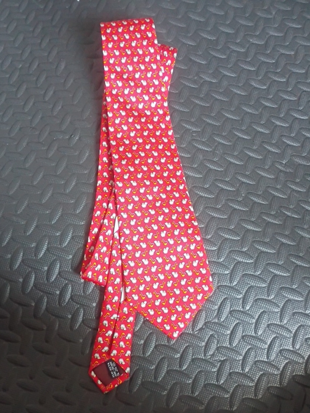 Salvatore Ferragamo Red Tie with White & Yellow Duck Motif